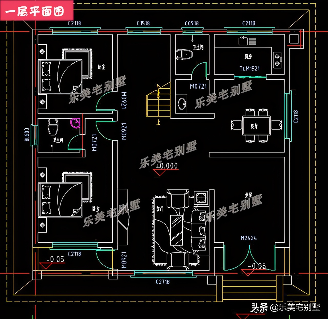 7套农村二层别墅房屋设计图，双露台+卧室套间，风水布局好